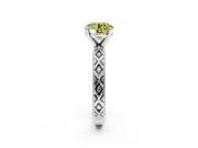 Solitaire Engagement Ring Setting for Fancy Yellow Round Cut Center with Milgrain X Pattern Band and Prong Head in White Gold