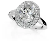 Halo Engagement Ring Setting for Oval Center with Plain Tapered Band and Prong Head in Sterling Silver