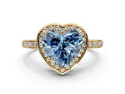 Halo Engagement Ring Setting for Fancy Blue Heart-Shaped Center with Metal-Rimmed Halo, Pave Band and Prong Head in Yellow Gold