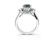 3 Stone Engagement Ring Setting for Fancy Green Round Cut Center with Crossover Basket, Pave Band and Prong Head in Platinum