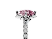 Floral Engagement Ring Setting for Fancy Pink Round Cut Center with Pave Band and Floral Prong Head in Platinum