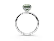 Hidden Halo Engagement Ring Setting for Fancy Green Princess Cut Center with Thin Round-Wire Band and Prong Head in White Gold