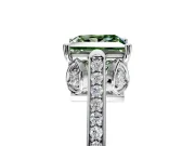 Cathedral Engagement Ring Setting for Fancy Green Princess Cut Center with Antique-Style Pave Band and Prong Head in White Gold