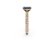 Solitaire Engagement Ring Setting for Fancy Blue Emerald Cut Center with Milgrain-Edged Pave Band and Prong Head in Rose Gold