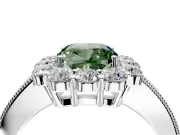 Halo Engagement Ring Setting for Fancy Green Cushion Cut Center with Milgrain Channel Band and Prong Head in Platinum