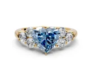 Cluster Engagement Ring Setting for Fancy Blue Heart-Shaped Center with Round Cut Accent Frame and Prong Head in Yellow Gold