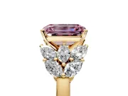 Leaf Cluster Engagement Ring Setting for Fancy Pink Emerald Cut Center with Marquise Accents and Prong Head in Yellow Gold