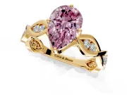 Solitaire Engagement Ring Setting for Fancy Pink Pear-Shaped Center with Accented Twist Band and Leaf Prong Head in Yellow Gold