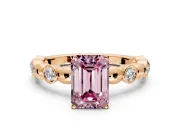 Solitaire Engagement Ring Setting for Fancy Pink Emerald Cut Center with Beaded Bezel Station Band and Prong Head in Rose Gold