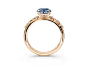 Cluster Engagement Ring Setting for Fancy Blue Round Cut Center with Round Cut Accent Band and Prong Head in Rose Gold