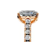 Solitaire Engagement Ring Setting for Emerald Cut Center with Partway Pave Band and Prong Head in Rose Gold