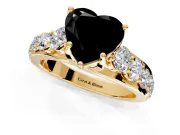 Solitaire Engagement Ring Setting for Fancy Black Heart-Shaped Center with Graduated Shared Prongs and Prong Head in Yellow Gold