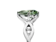 Solitaire Engagement Ring Setting for Fancy Green Pear-Shaped Center with Accented Twist Band and Leaf Prong Head in Platinum