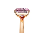 Low-Set Solitaire Engagement Ring Setting for Fancy Pink Radiant Cut Center with Thin Plain Band and Prong Head in Rose Gold