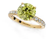 Solitaire Engagement Ring Setting for Fancy Yellow Round Cut Center with Round Cut Pave Band and Prong Head in Yellow Gold
