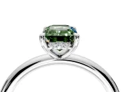Hidden Halo Engagement Ring Setting for Fancy Green Emerald Cut Center with Thin Rounded Band and Prong Head in Sterling Silver