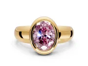 Solitaire Engagement Ring Setting for Fancy Pink Oval Center with Wide Band and Bezel Head in Yellow Gold