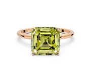 Solitaire Engagement Ring Setting for Fancy Yellow Asscher Cut Center with Straight Thin Band and Prong Head in Rose Gold