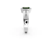 Halo Engagement Ring Setting for Fancy Green Emerald Cut Center with Wide Band, Inlaid Accent Row and Prong Head in Platinum