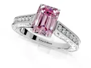 Solitaire Engagement Ring Setting for Fancy Pink Emerald Cut Center with Engraved Pave Band and Prong Head in Sterling Silver