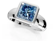 Solitaire Engagement Ring Setting for Fancy Blue Princess Cut Center with Wide Band and Bezel Head in Platinum