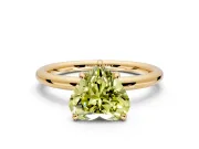 Low-Set Solitaire Engagement Ring Setting for Fancy Yellow Heart-Shaped Center with Thin Plain Band and Prong Head in Yellow Gold