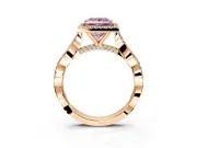 Halo Engagement Ring Setting for Fancy Pink Princess Cut Center with Twist Band and Prong Head in Rose Gold