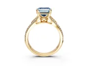 Solitaire Engagement Ring Setting for Fancy Blue Asscher Cut Center with Pave Rail Split Shank and Prong Head in Yellow Gold