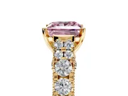 Solitaire Engagement Ring Setting for Fancy Pink Princess Cut Center with Pave Cathedral Shoulders and Prong Head in Yellow Gold