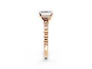 Solitaire Engagement Ring Setting for Asscher Cut Center with Bezel-Dot Beaded Band and Prong Head in Rose Gold