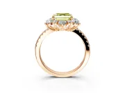 Floral Halo Engagement Ring Setting for Fancy Yellow Asscher Cut Center with Pave Accents and Prong Head in Rose Gold