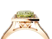 Halo Engagement Ring Setting for Fancy Yellow Princess Cut Center with Pave Accents, Heart Basket and Prong Head in Rose Gold