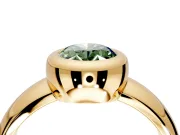 Solitaire Engagement Ring Setting for Fancy Green Oval Center with Wide Band and Bezel Head in Yellow Gold