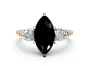 3 Stone Engagement Ring Setting for Fancy Black Marquise Center with Large Pear-Shaped Accents and Prong Head in Rose Gold
