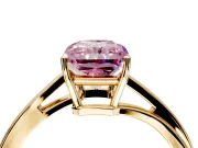 Solitaire Engagement Ring Setting for Fancy Pink Radiant Cut Center with Plain Bypass Twist Band and Prong Head in Yellow Gold