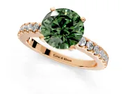 Solitaire Engagement Ring Setting for Fancy Green Round Cut Center with Single Row Accent Band and Prong Head in Rose Gold