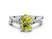 Solitaire Engagement Ring Setting for Fancy Yellow Oval Center with Half-Pave Crossover Band and Prong Head in White Gold