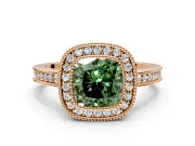 Halo Engagement Ring Setting for Fancy Green Cushion Cut Center with Milgrain Halo, Pave Band and Prong Head in Rose Gold