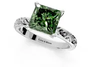 Solitaire Engagement Ring Setting for Fancy Green Princess Cut Center with Scrollwork Band and Prong Head in Sterling Silver