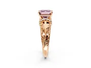 Solitaire Engagement Ring Setting for Fancy Pink Asscher Cut Center with Filigree Accent Basket and Prong Head in Rose Gold