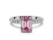 Open Basket Engagement Ring Setting for Fancy Pink Emerald Cut Center with Pave Band and Prong Head in Platinum