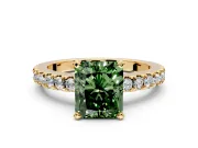Solitaire Engagement Ring Setting for Fancy Green Radiant Cut Center with Single Row Accent Band and Prong Head in Yellow Gold