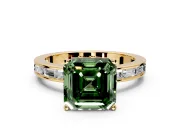 Solitaire Engagement Ring Setting for Fancy Green Asscher Cut Center with Channel Baguette Band and Prong Head in Yellow Gold