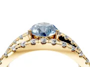 Solitaire Engagement Ring Setting for Fancy Blue Pear-Shaped Center with Wide-Open Split Shank and Prong Head in Yellow Gold