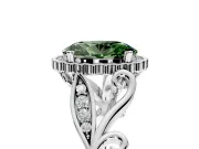 Halo Engagement Ring Setting for Fancy Green Oval Center with Leaf Motif Split Shank and Prong Head in Platinum
