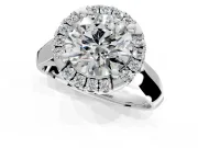 Halo Engagement Ring Setting for Round Cut Center with Square Band and Prong Head in Platinum