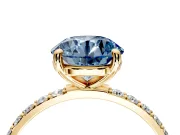 Solitaire Engagement Ring Setting for Fancy Blue Round Cut Center with Pave Accents and Prong Head in Yellow Gold