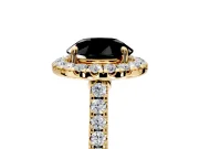 Halo Engagement Ring Setting for Fancy Black Round Cut Center with Narrowing Pave Band and Prong Head in Yellow Gold