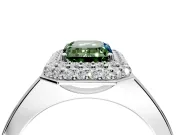 Halo Engagement Ring Setting for Fancy Green Emerald Cut Center with Plain Tapered Band and Prong Head in Sterling Silver