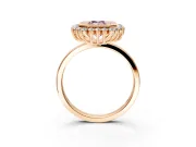 Halo Engagement Ring Setting for Fancy Pink Emerald Cut Center with Milgrain Bezel Rim, Plain Band and Prong Head in Rose Gold